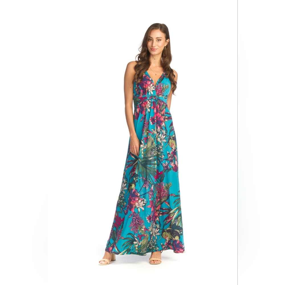 Papillon Tropical Stretch Long Grecian Inspired Dress - Picture 3 of 3